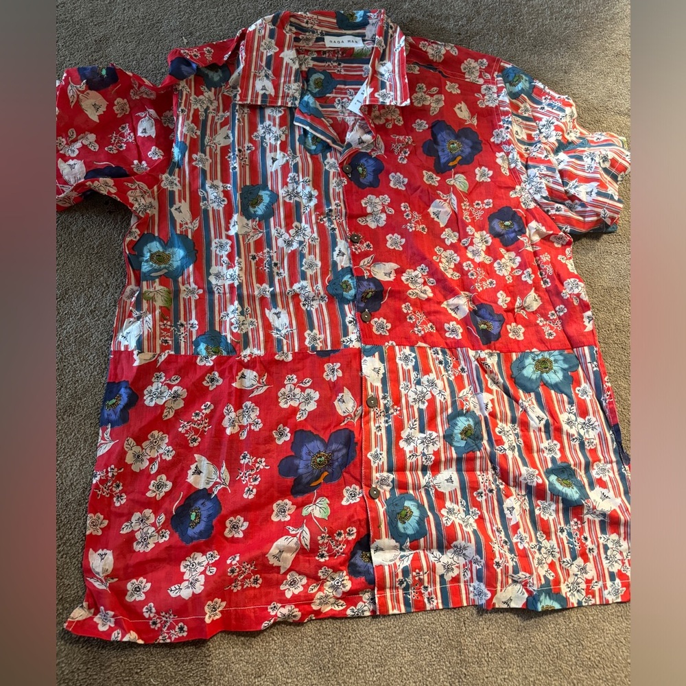 NWT RAGA Man Button Up Camp‎ Shirt